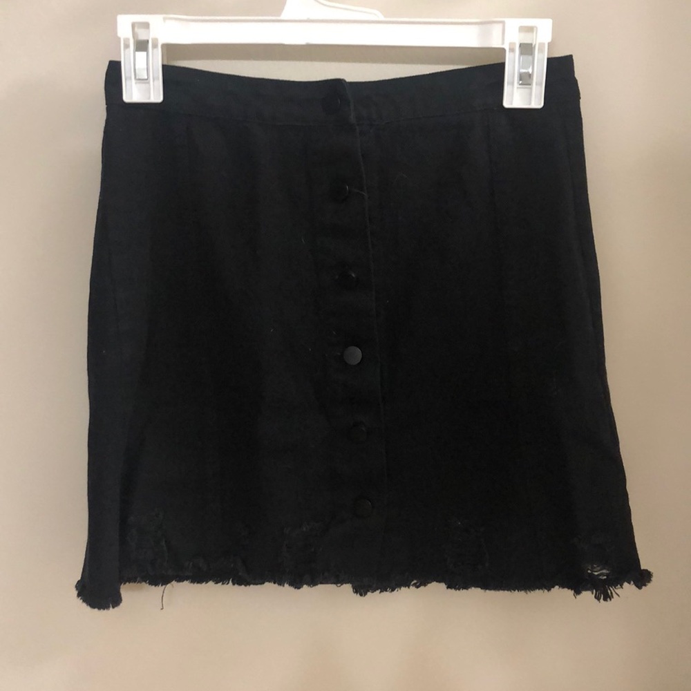 Black denim mini skirt